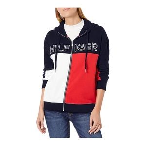 Tommy Hilfiger Full Zip Up Hoodie Sweater Colorblock Flag Logo‎ Womens X …